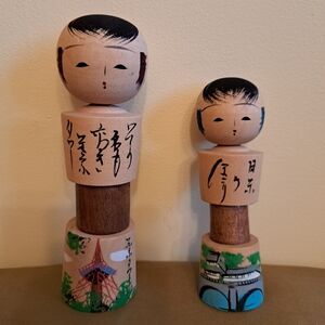 Japanese Kokeshi Dolls with Painted Details